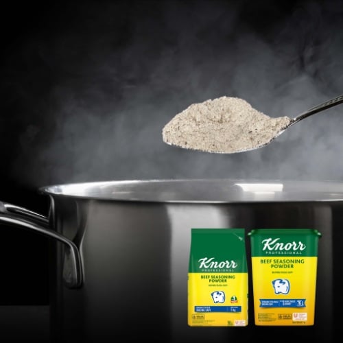 Knorr Bumbu Rasa Sapi 1kg - Knorr Beef Powder, dengan ekstrak daging sapi, menghasilkan kaldu sapi dengan rasa dan aroma daging yang mantap dalam waktu yang singkat! Cocok digunakan untuk berbagai jenis aplikasi